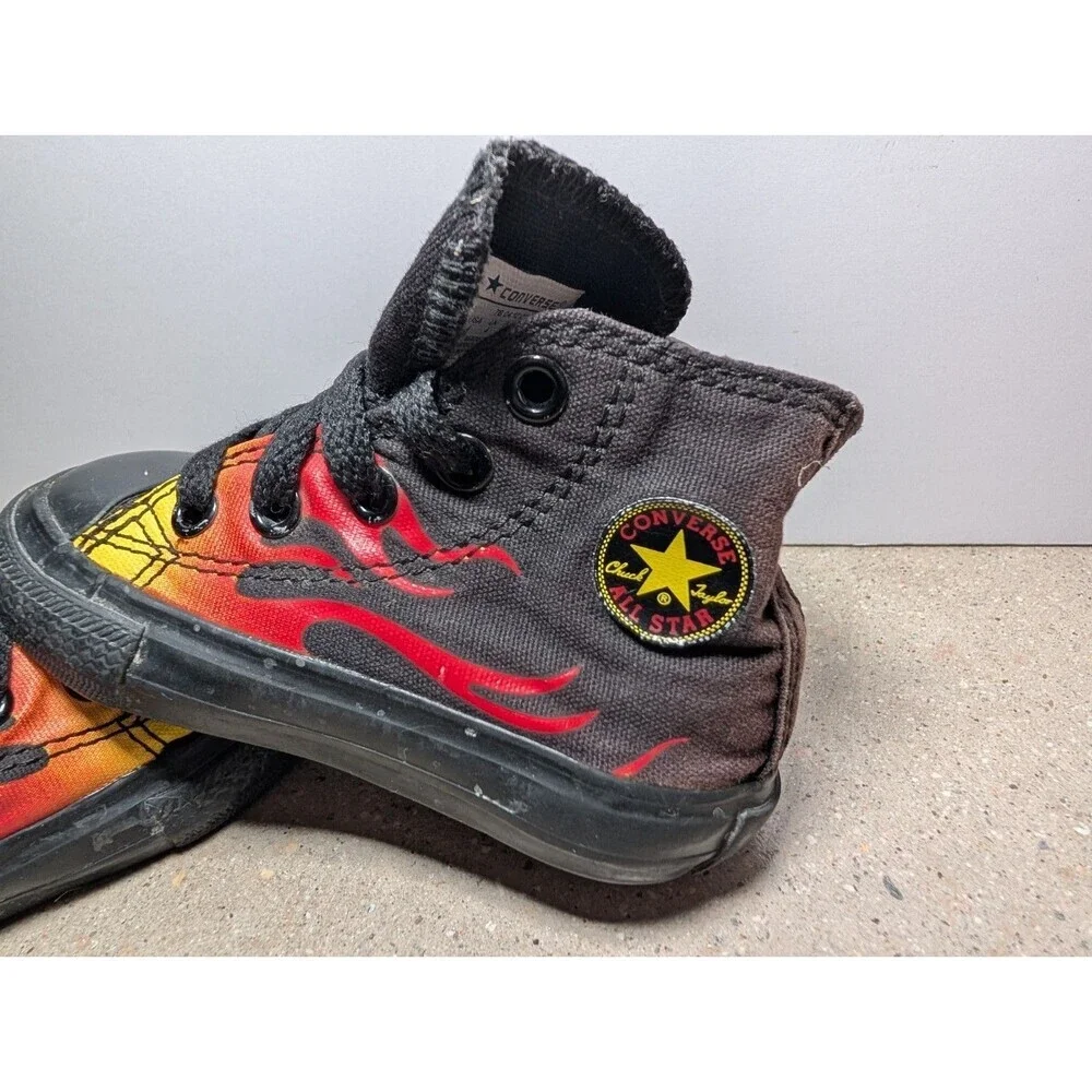 Converse Chuck Taylor All Star Hi Flames Fire Black Toddler Shoes Size 4T